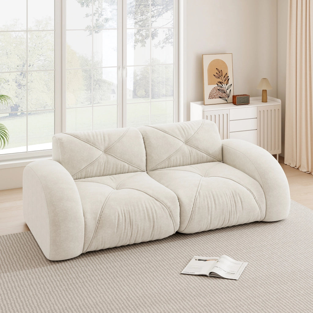 Divano modulare 2 sedili 204x95x76 cm; divano senza struttura rigida con schiuma ad alta densità 32D; ciniglia; beige