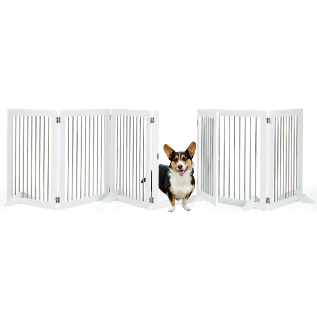 Freestanding 6-Panel Dog Gate with 4 Support Feet for Stairs-White