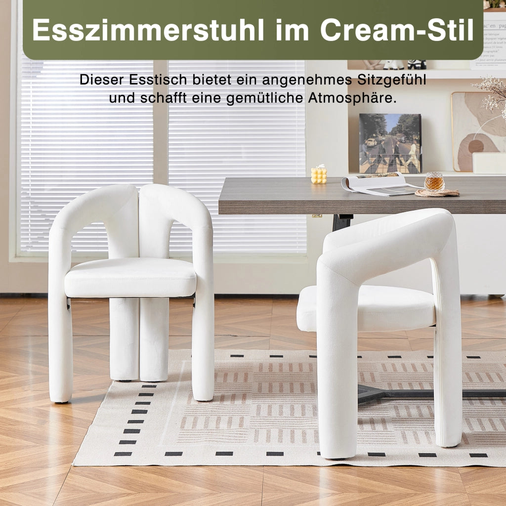 Sedia da pranzo con braccioli ergonomici e schienale avvolgente in velluto beige