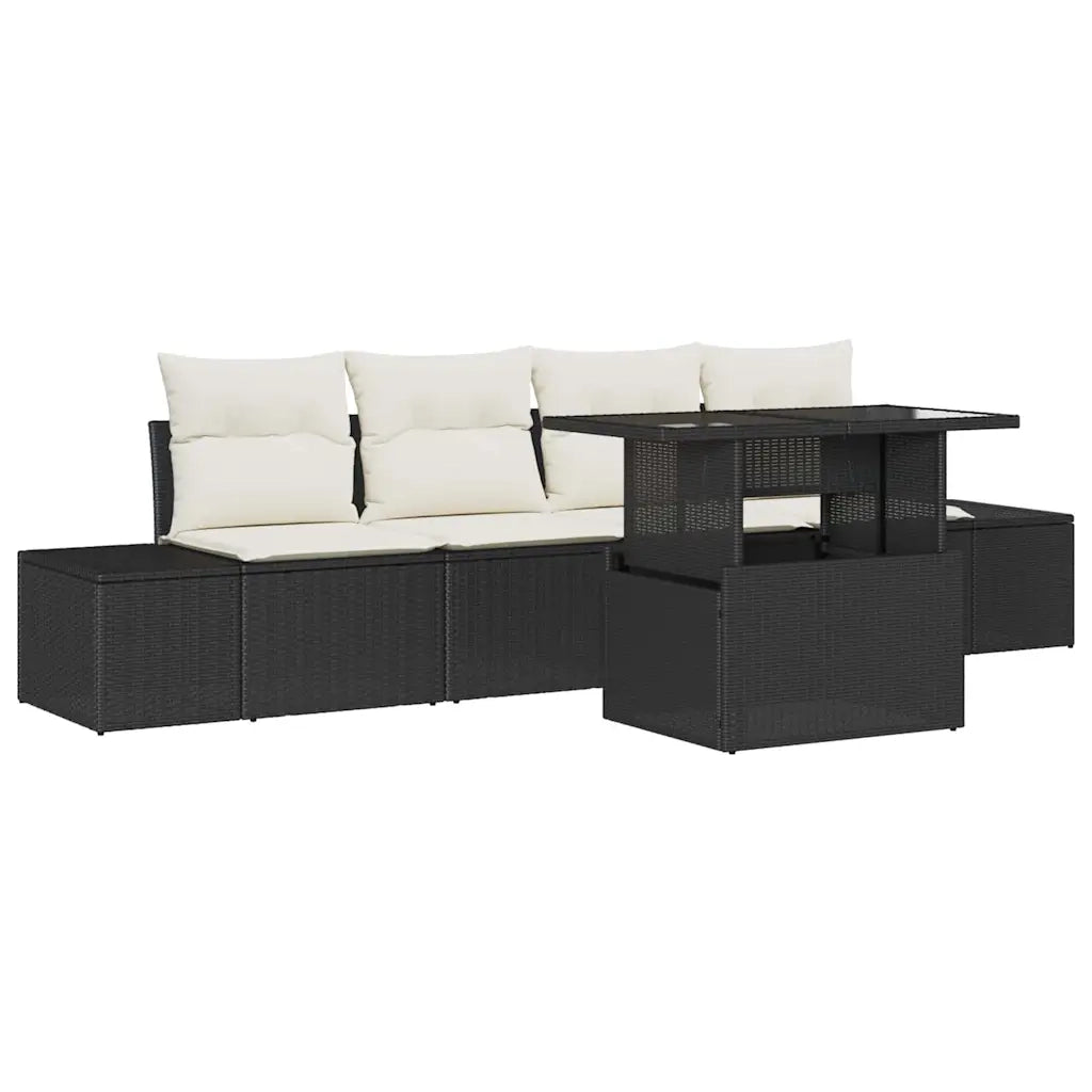Set di divani con cuscino 5 pcs Nero e Crema polyrattan