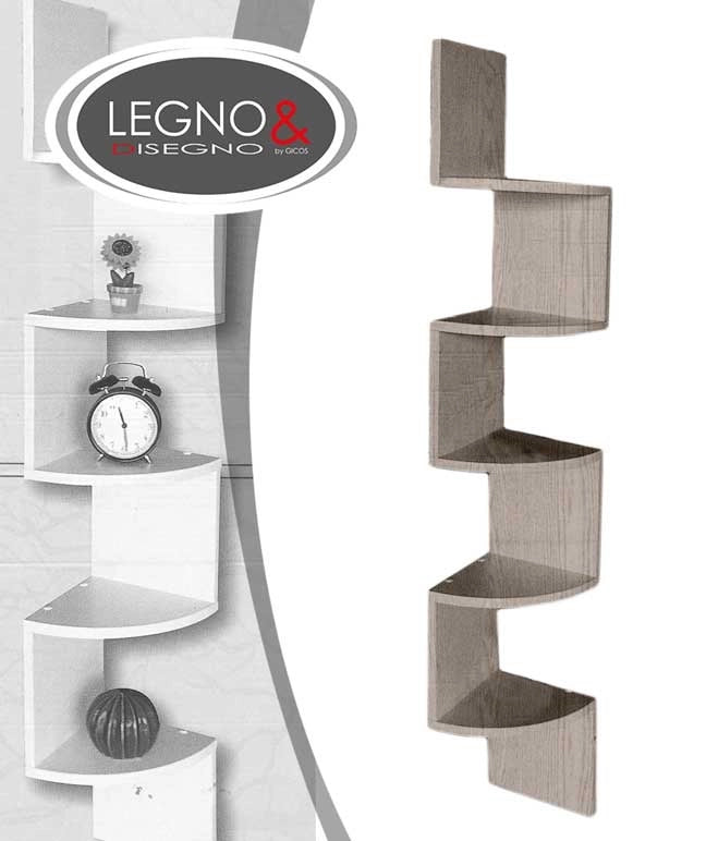 MENSOLA ANGOLARE IN LEGNO CON 4 RIPIANI 19X19X123 CM COLORE ROVERE