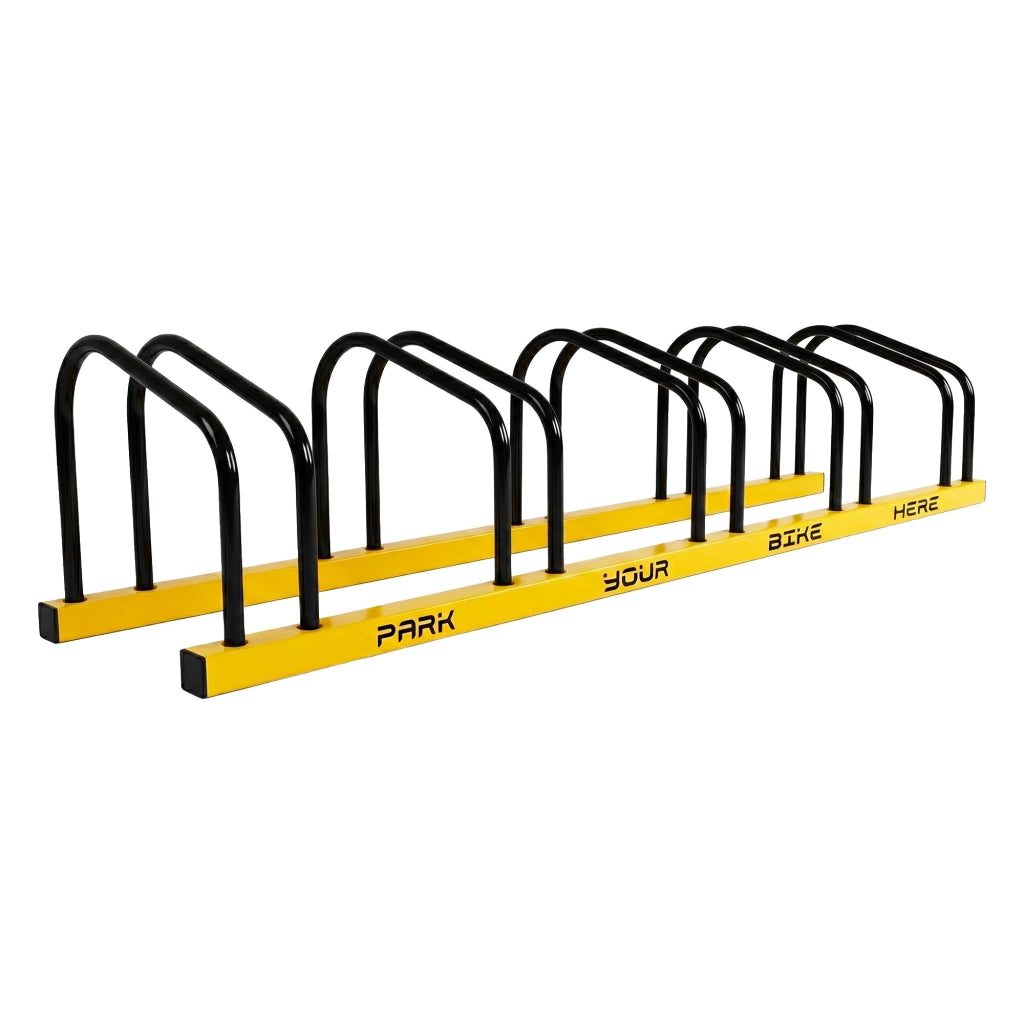 Rastrelliera Cavalletto Fermabici Modulare 5 in 1 in Acciaio Antiruggine con meccanismo di fissaggio al suolo ideale per parcheggiare fino a 5 biciclette in parco, strade private o garage.