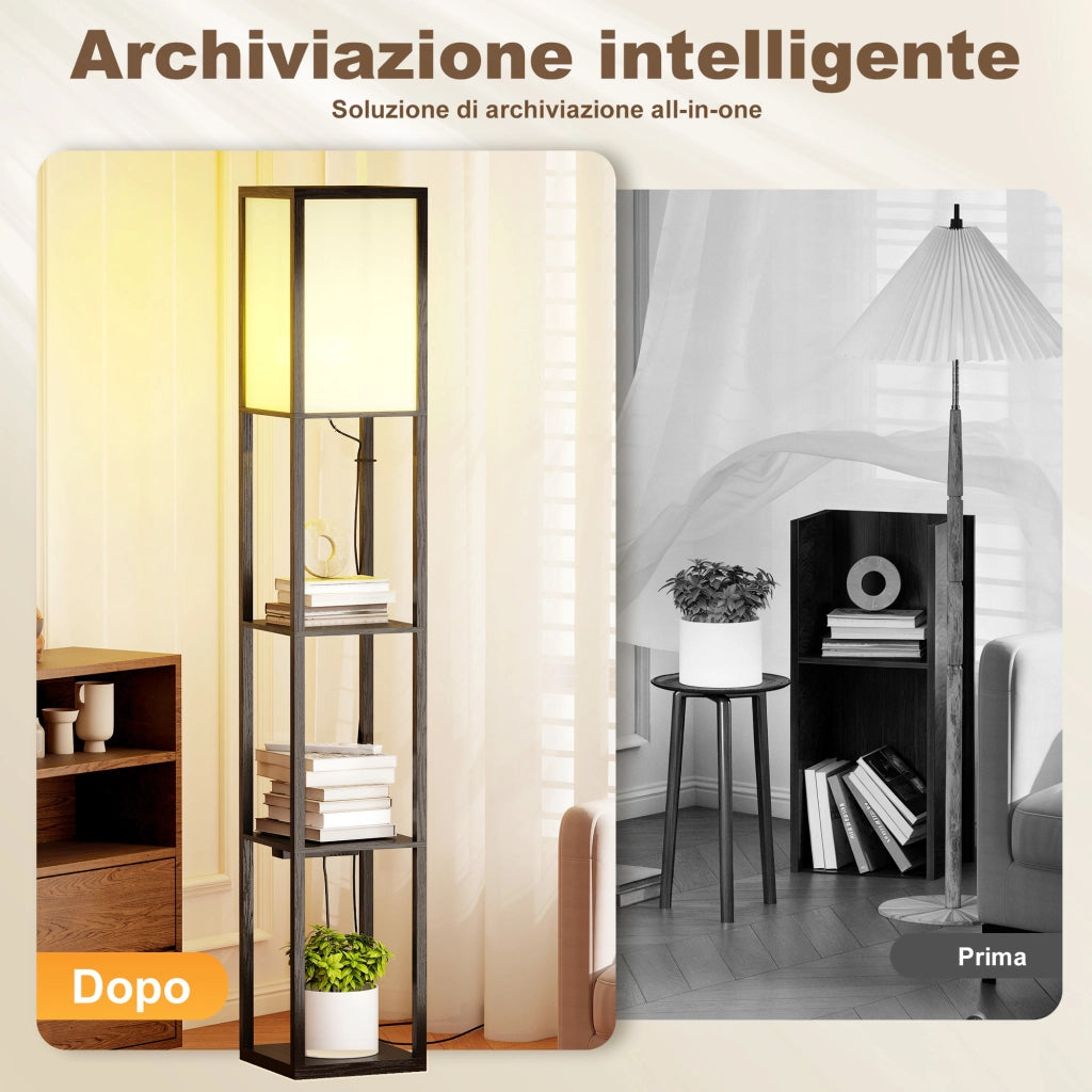 Lampada da Terra con Ripiani e USB ¨C zephmum ¨C Nero