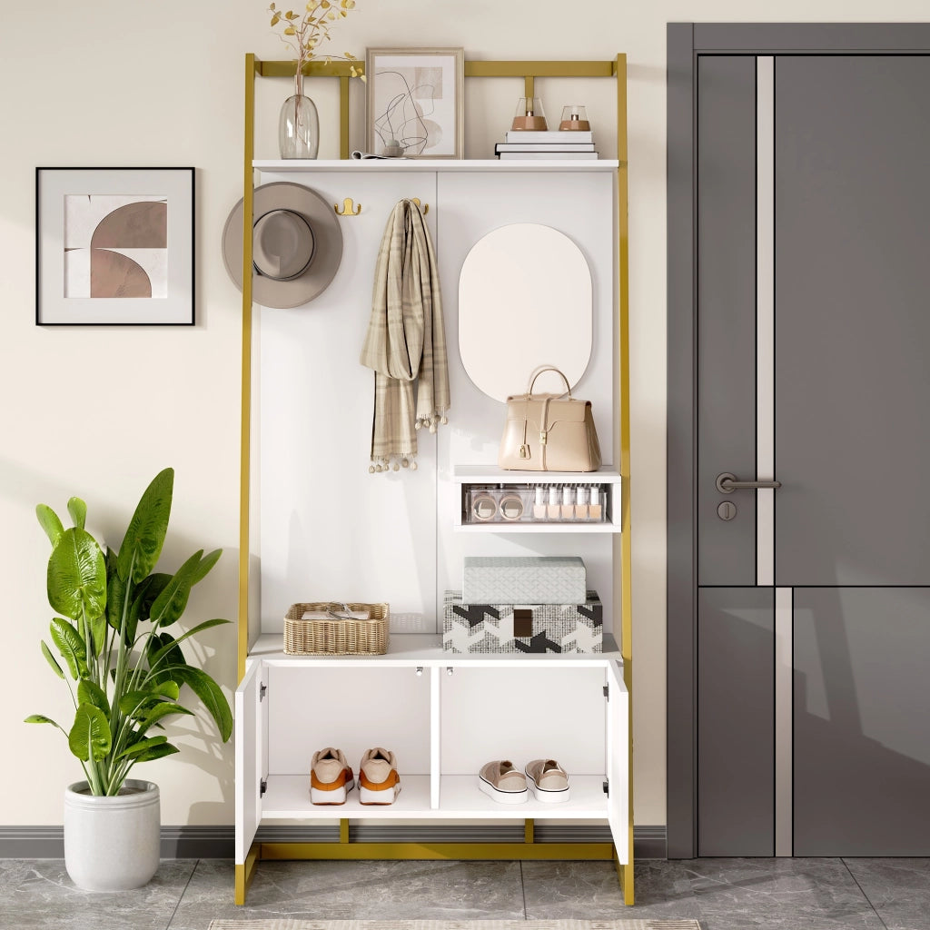 ARMADIO ingresso con specchio e ganci 78 x 38,5 x 180,5 cm MDF bianco