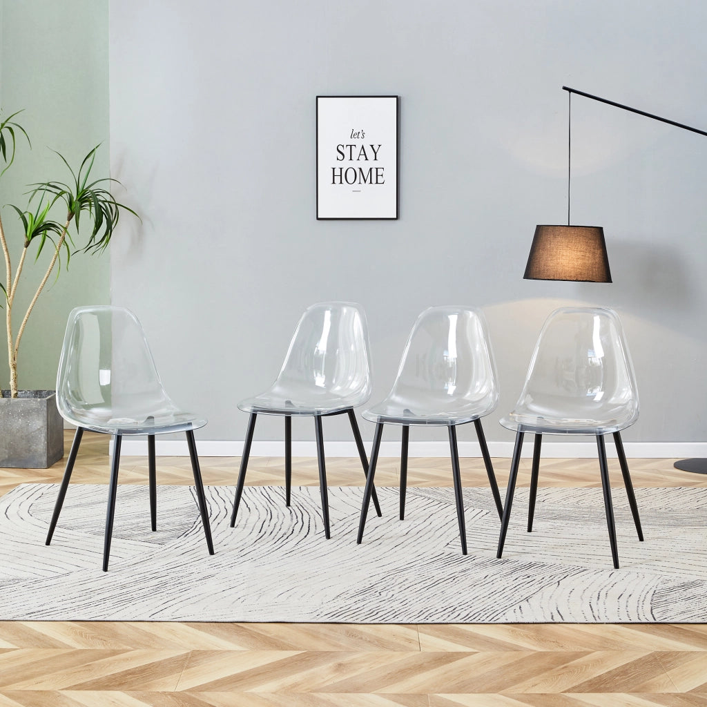 SEDIA Trasparente con gambe in metallo nero, 83 cm, Set da 4 pezzi