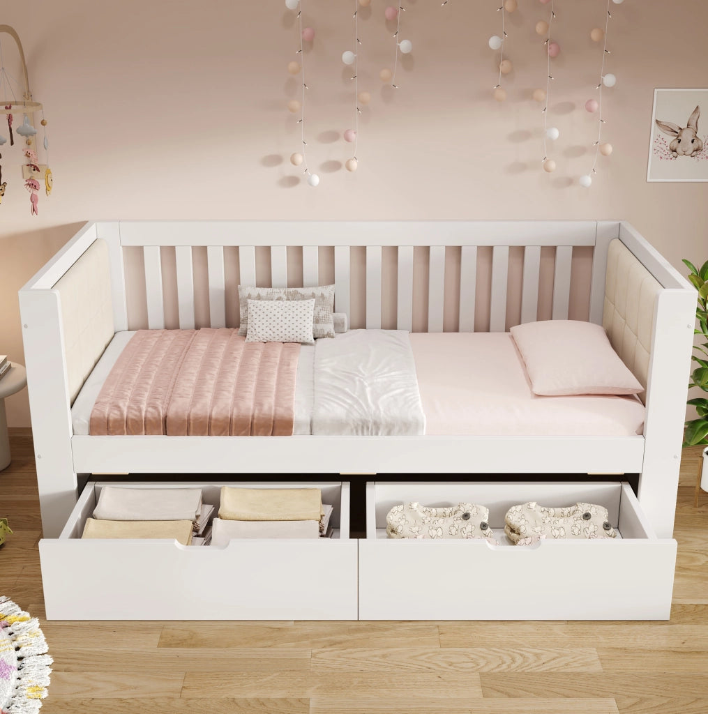 Letto singolo 90x190 cm con letto estraibile in legno bianco HOMVRA