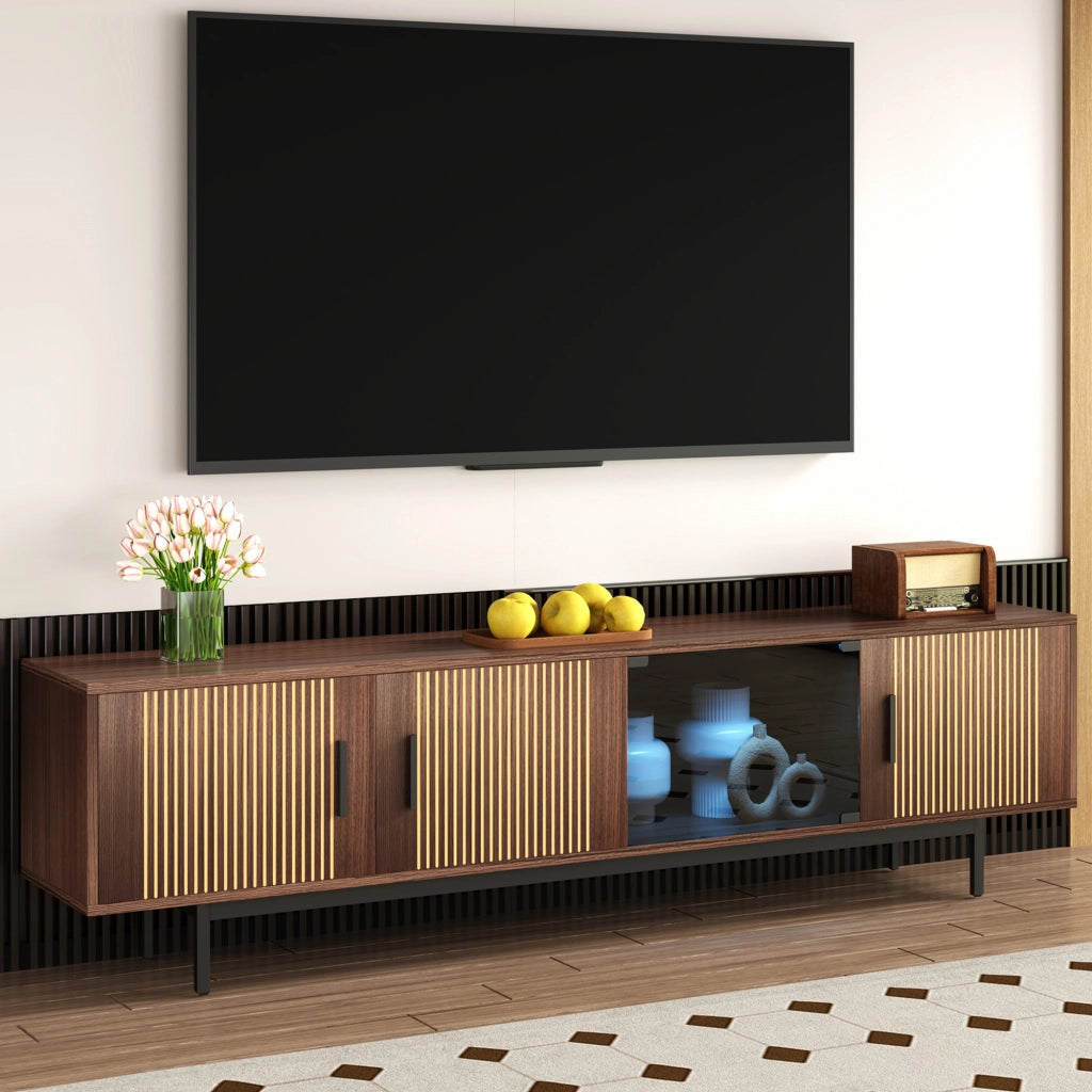 Mobile TV con striscia LED controllabile via app e Bluetooth marrone noce e nero 200 × 35 × 53 cm