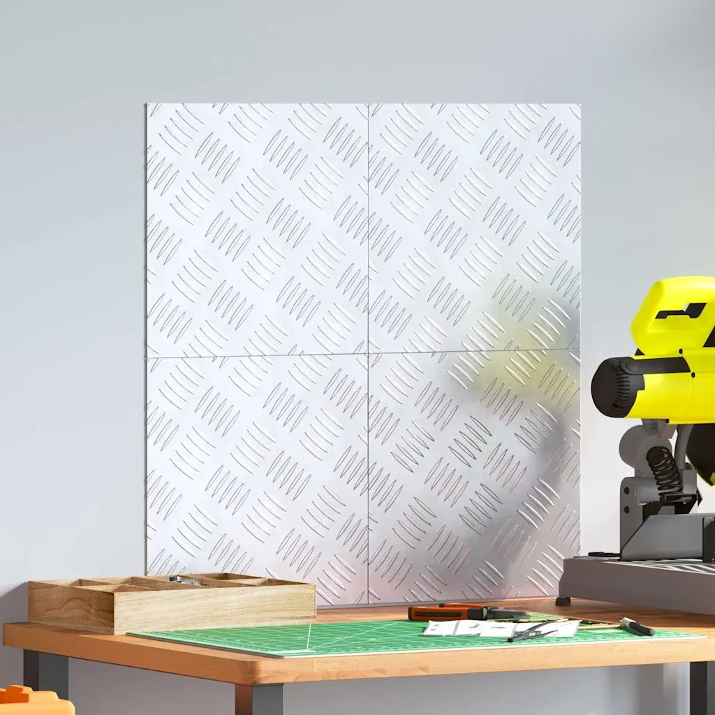 Gradini per Scale Quadrato 4 pz | Tappetini per scale autoadesivi Argento 30 x 30 cm Alluminio