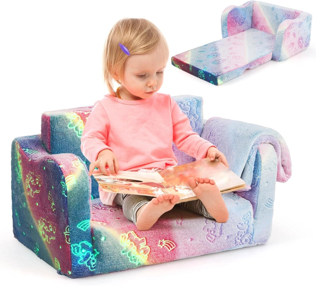 Divano Letto Pieghevole per Bambini (Unicorno Arcobaleno)
Poltrona per Bambini con Schienale Pieghevole, Motivi Luminosi nel Buio e Coperta per Camera da Letto e Soggiorno