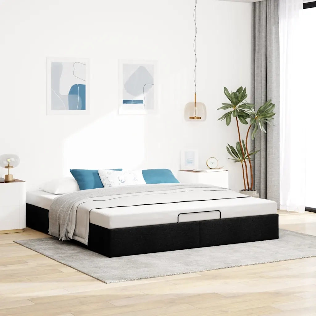 Struttura Letto Pouf senza Materasso Nero 160x200 cm in Tessuto 3310891