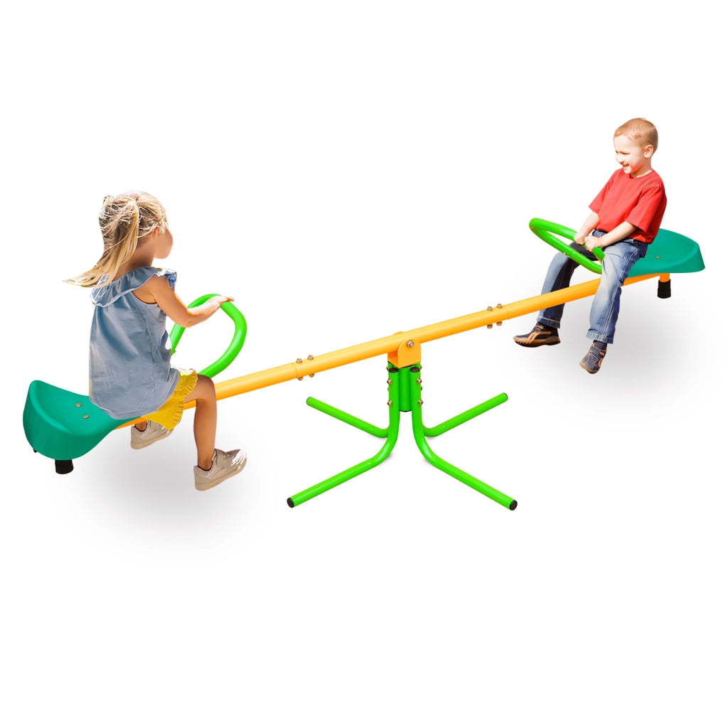 Altalena a bilico a 2 posti con superfici antiscivolo e angoli arrotondati gialla e verde lunga 180.34 cm