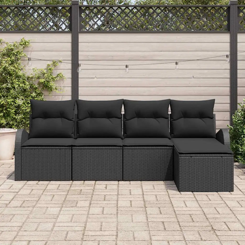 Set di divani con cuscino 5 pcs Nero polyrattan
