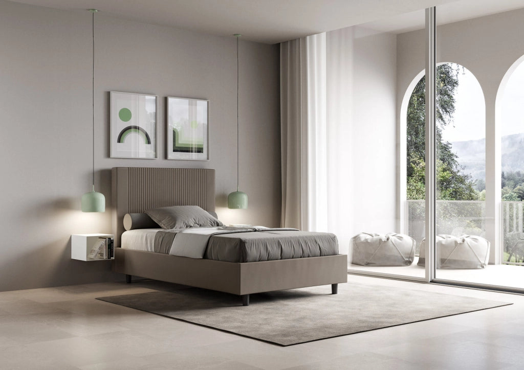 Letto Matrimoniale Extra Large 190x210 cm con Rete Goya Cappuccino