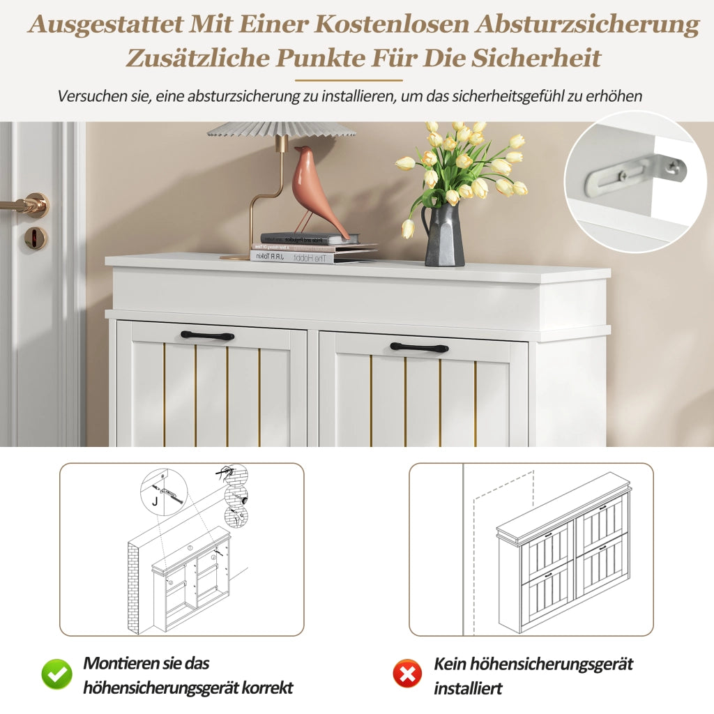 Scarpiera per ingresso con 4 ante a ribalta e 8 ripiani regolabili in MDF bianco 105 × 24 × 83 cm
