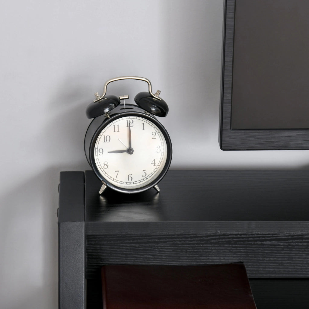 Scrivania minimalista nera in metallo con ripiano e gestione cavi 84x45x85 cm per ufficio e studio