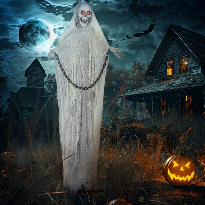 DECORAZIONE HALLOWEEN Scheletro Mietitore 70x16x183 cm Grigio con LED