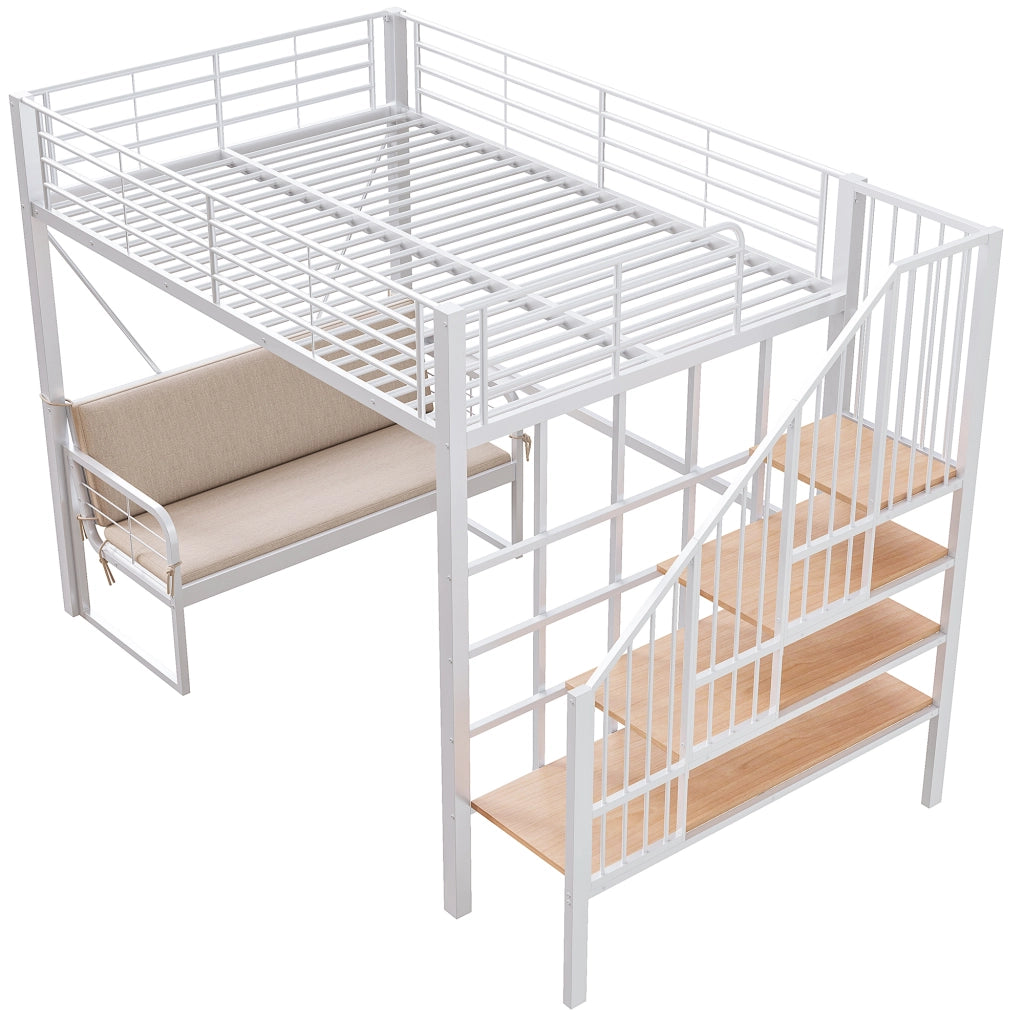 Letto a castello 140 × 200 cm 2 posti; scala contenitore e divano removibile; senza materasso; bianco