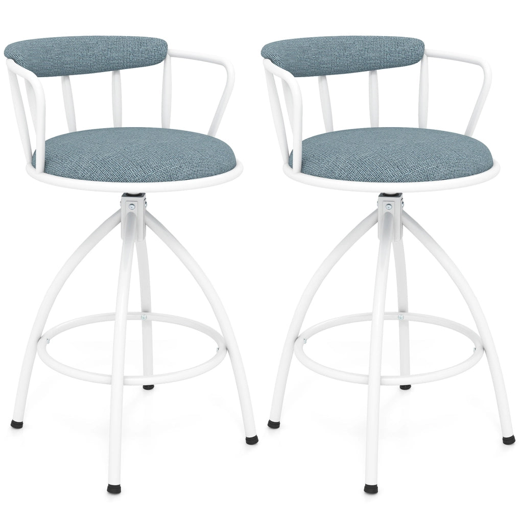 Set da 2 sgabelli da bar altezza contatore imbottiti con schienale e poggiapiedi, Sgabelli moderni in metallo per cucina bar e sala da pranzo Blu
