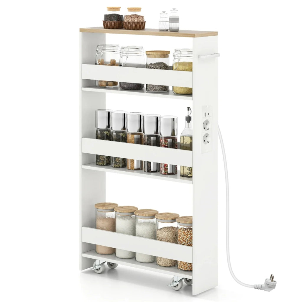 Carrello portaoggetti sottile 47,5 x 13 x 80,5 cm con stazione di ricarica design moderno legno ingegnerizzato bianco 20_0017546