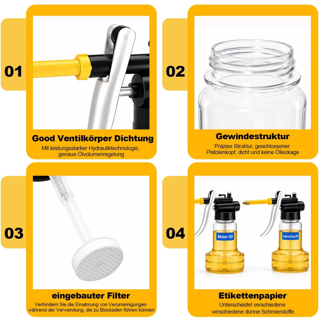 Set da 2 contenitori da 300 ml per olio, con pompa, ad alta pressione, con beccuccio dritto e flessibile