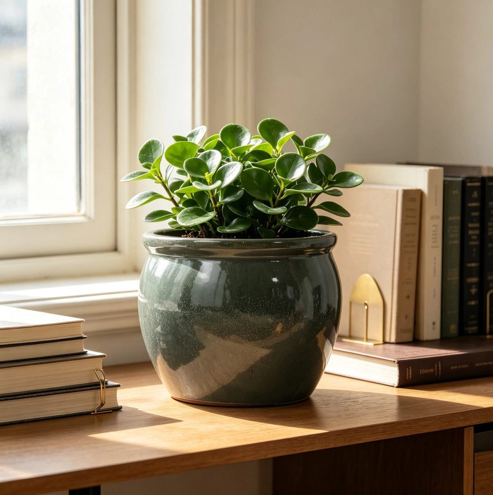 Vaso artigianale in ceramica verde azzurro antico, diametro 23 cm