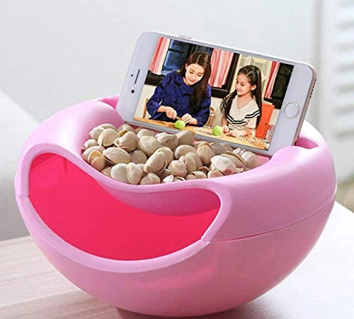 Ciotola snack con supporto per cellulare, 20,5 cm, rosa, confezione da 2 pezzi