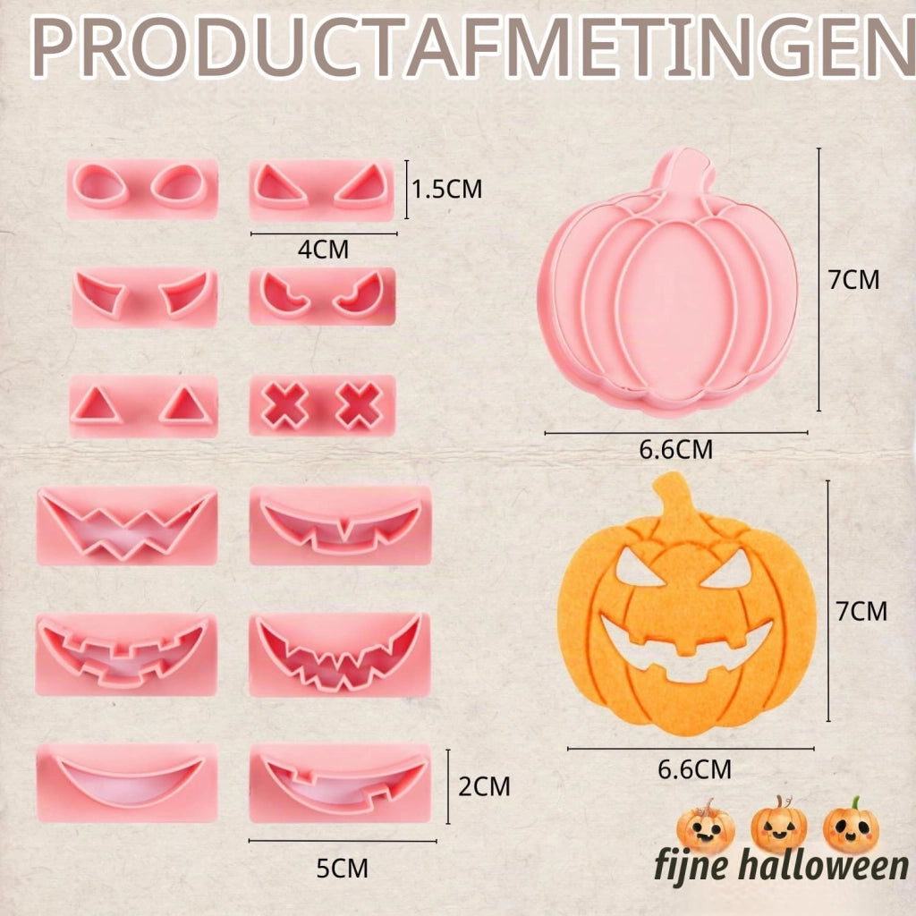 Set di 13 formine per biscotti a tema Halloween, in 3D, a forma di zucca, realizzate in ABS
