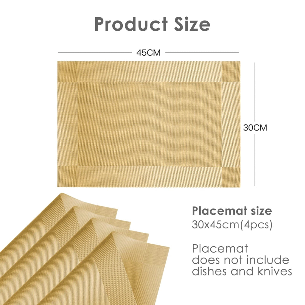Set di 4 sottopiatti in PVC, 45x30 cm, resistenti al calore, antiscivolo, color oro