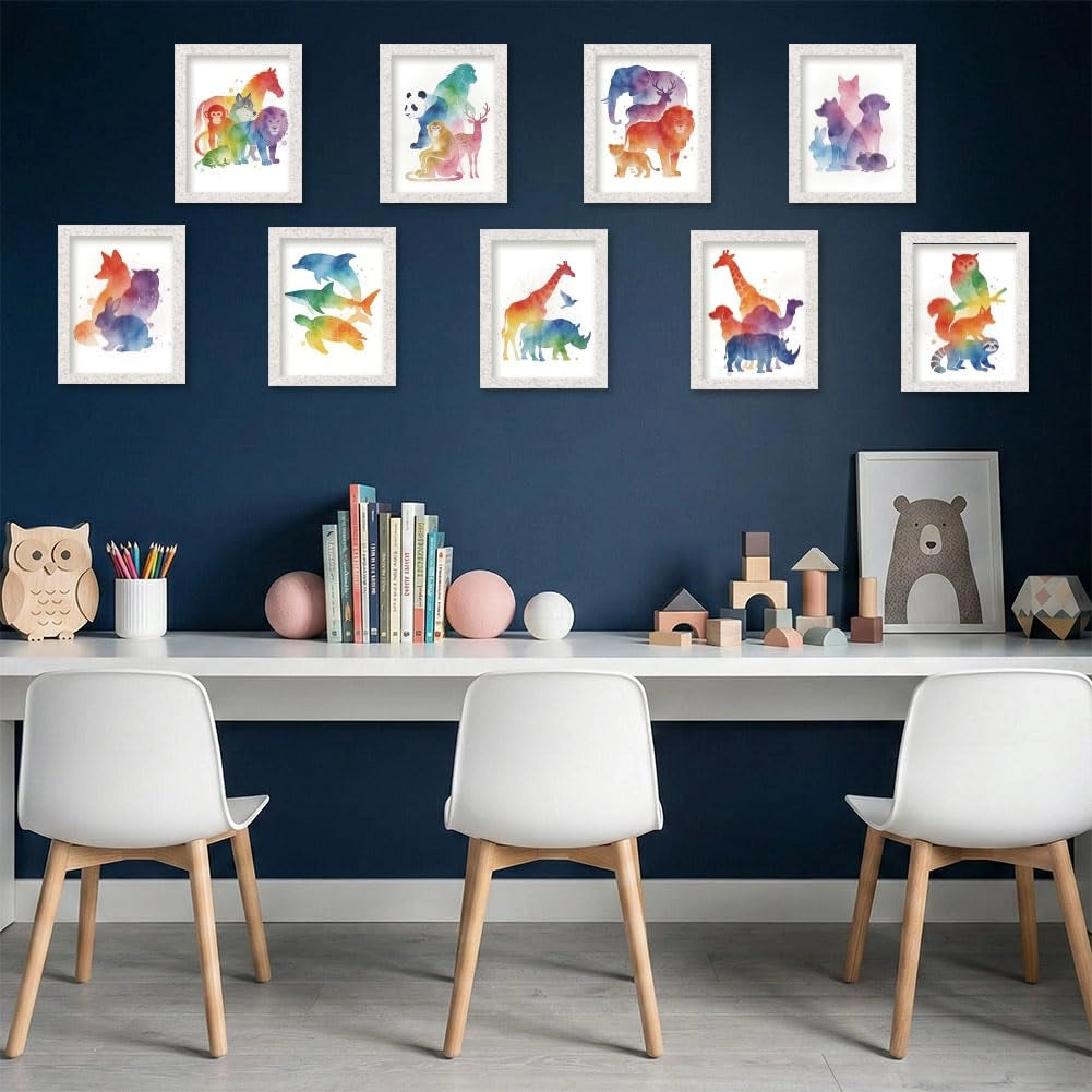Set di decorazioni da parete con 9 motivi di animali, stile acquerello, non incorniciate, dimensioni 25x20 cm