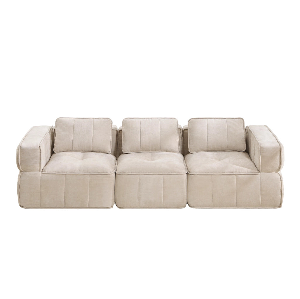 Divano modulare a tre posti beige in poliestere, senza montaggio
