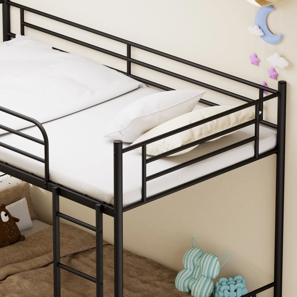 LETTO A CASTELLO 90x190 cm in Acciaio Nero con Scala Antiscivolo