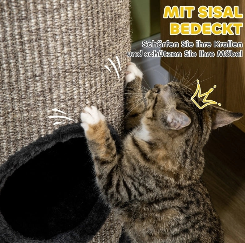 Torre tiragraffi per gatti 38 x 38 x 70 cm in sisal grigio chiaro, 3 livelli