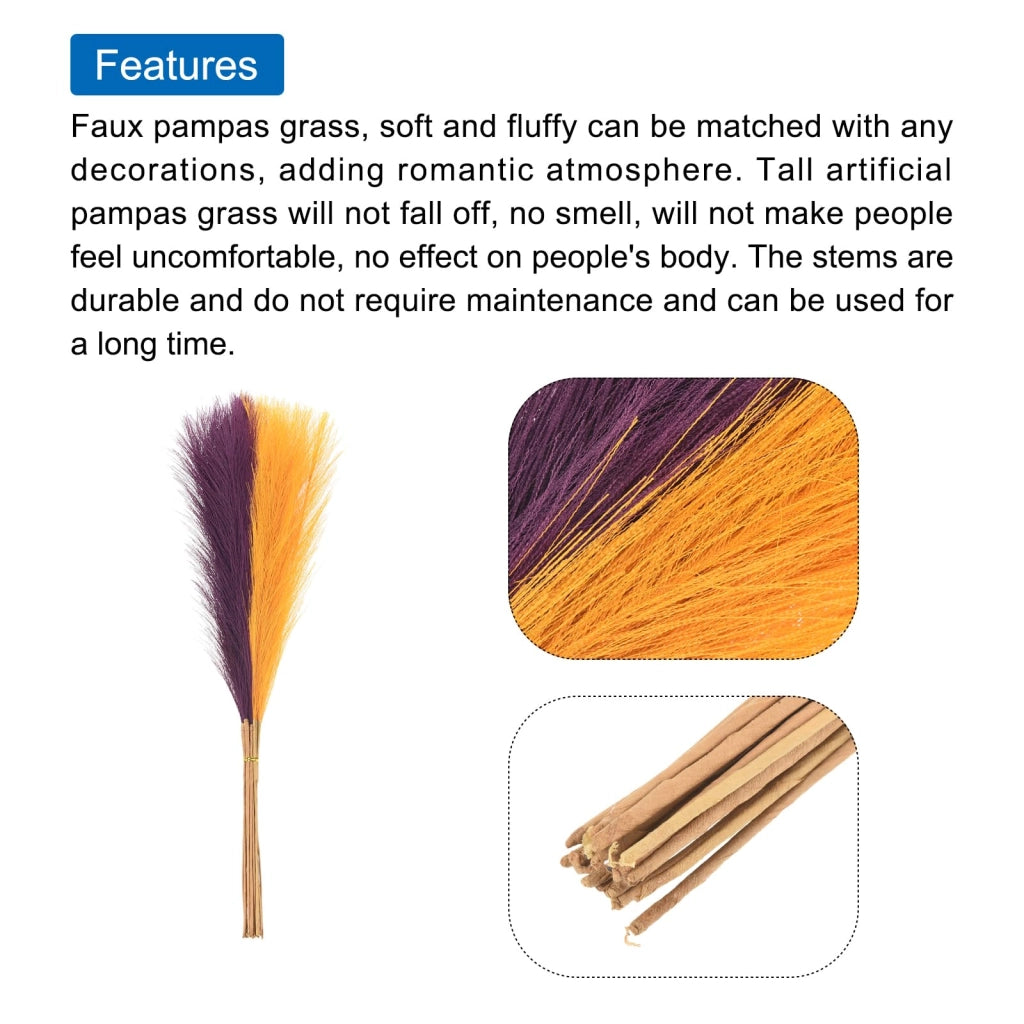 20 steli di erba di Pampas artificiale, altezza 55 cm, colore oro/viola scuro