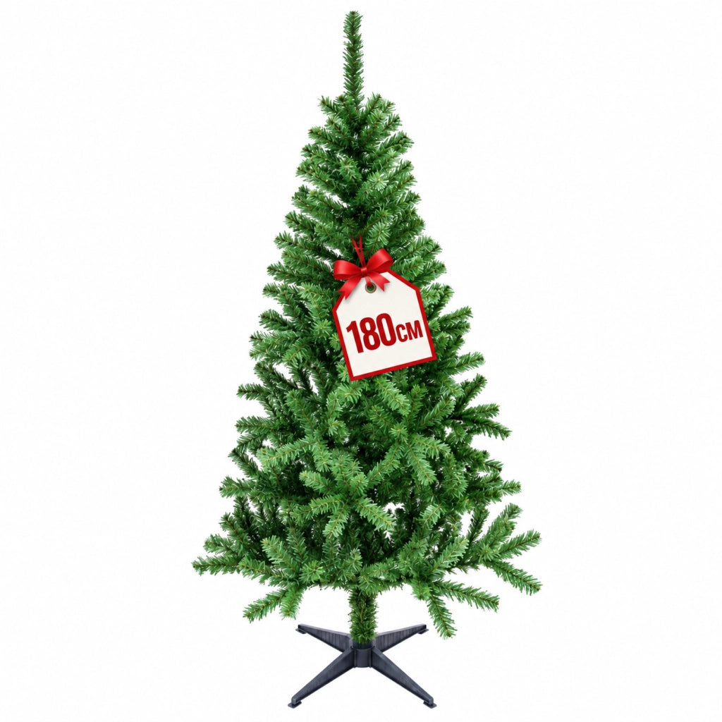 Albero di Natale Artificiale EASY 180 cm in PVC Verde con 448 Rami e Base a 4 Piedi