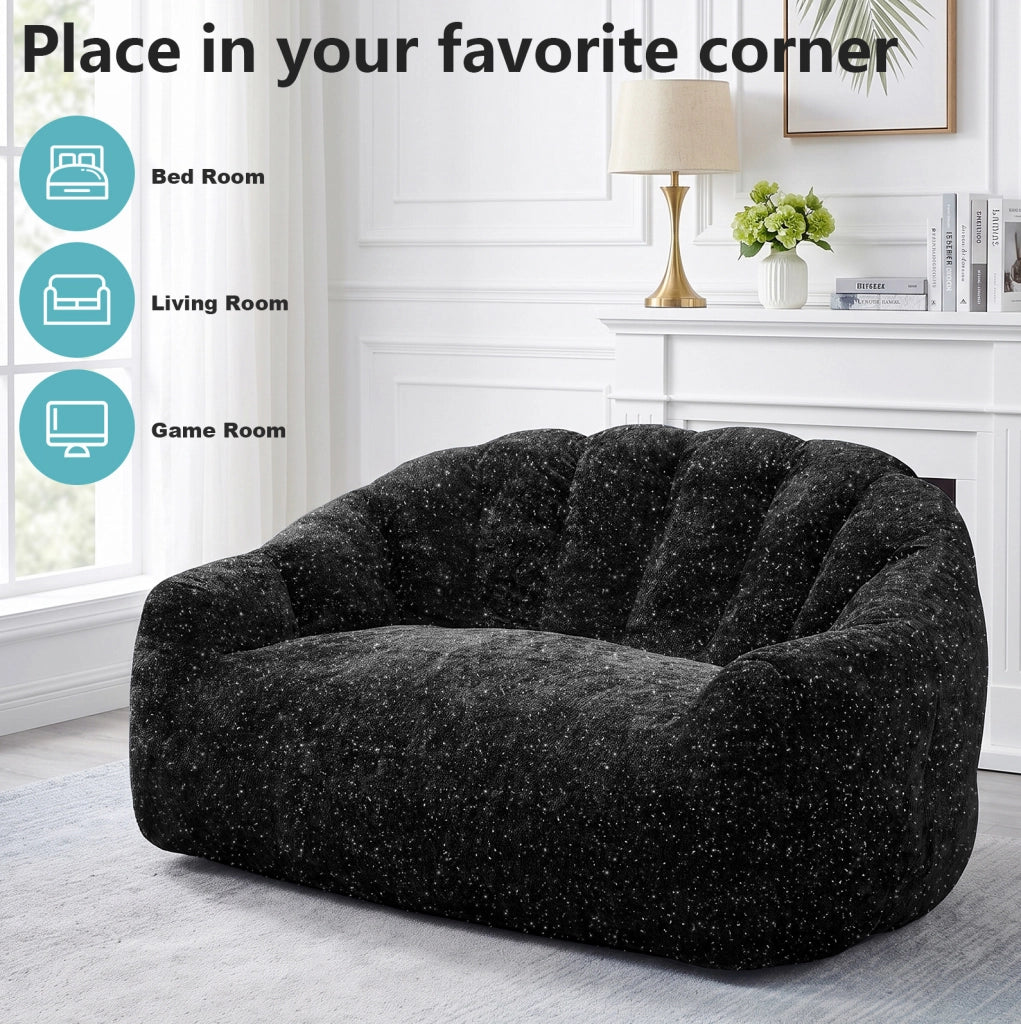 Divano pouf 140x98x61 cm in tessuto nero con braccioli per salotto e camera
