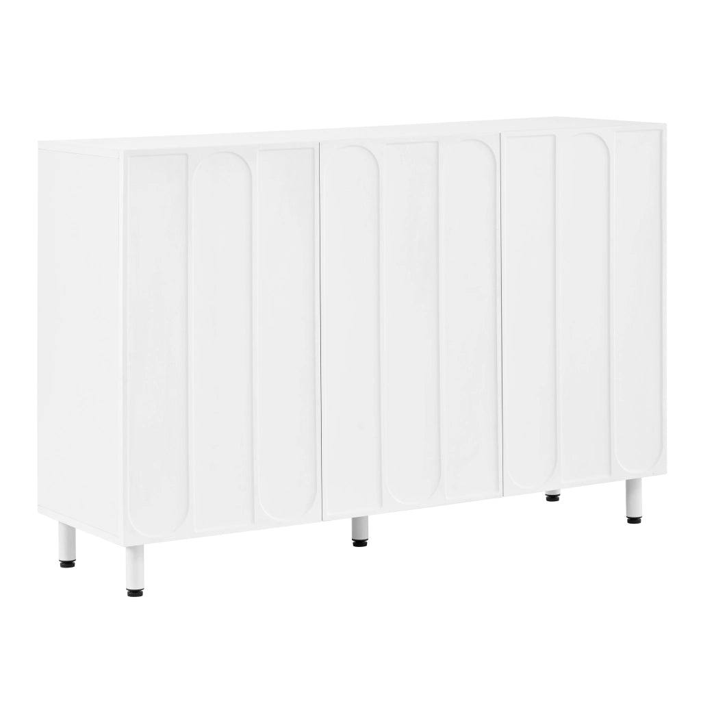 Mobile contenitore bianco opaco 120 × 37 × 80 cm con 3 ante ripiani regolabili piedini in ferro MDF e PB
