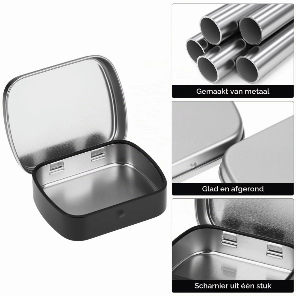 Scatole metalliche con coperchio a ribalta, dimensioni 60x48x15 mm, confezione da 8 pezzi, colore nero/argento