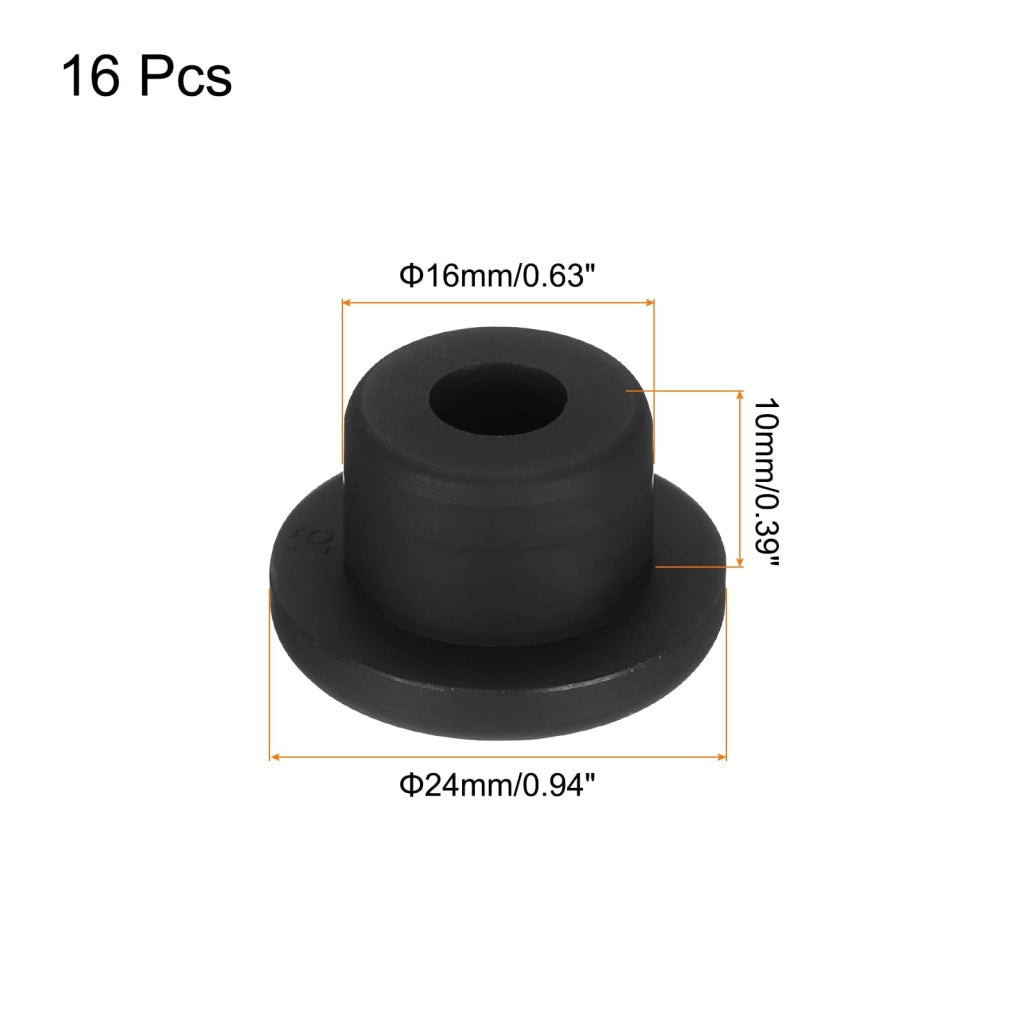 Tappi in silicone a forma di T, 16 mm, neri, 16 pezzi (diametro esterno 24 mm)
