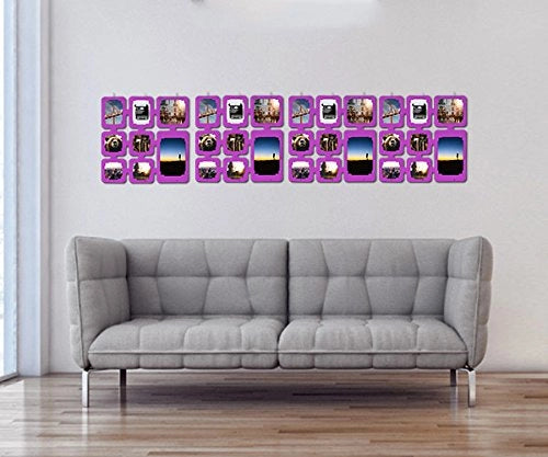 Pannello espositivo per foto, in plastica, composto da 4 sezioni, dimensioni 163x40 cm, colore lilla
