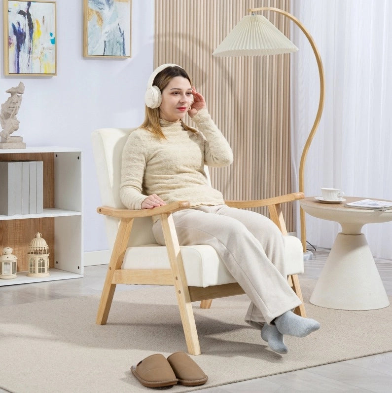 Fauteuil relax 65x80x83 cm en polyester crème blanc avec accoudoirs, montage requis