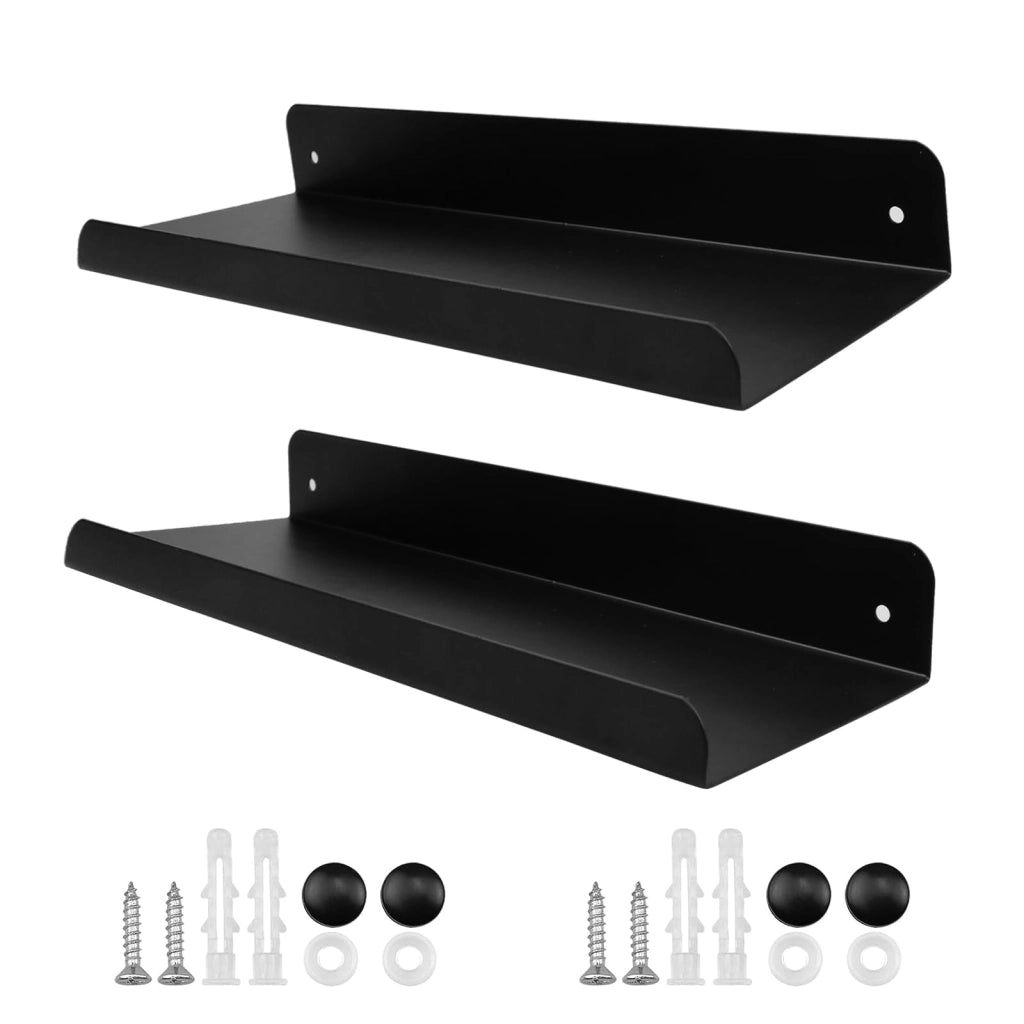 Set di 2 mensole a parete, colore nero, metallo, dimensioni 28 x 11 cm