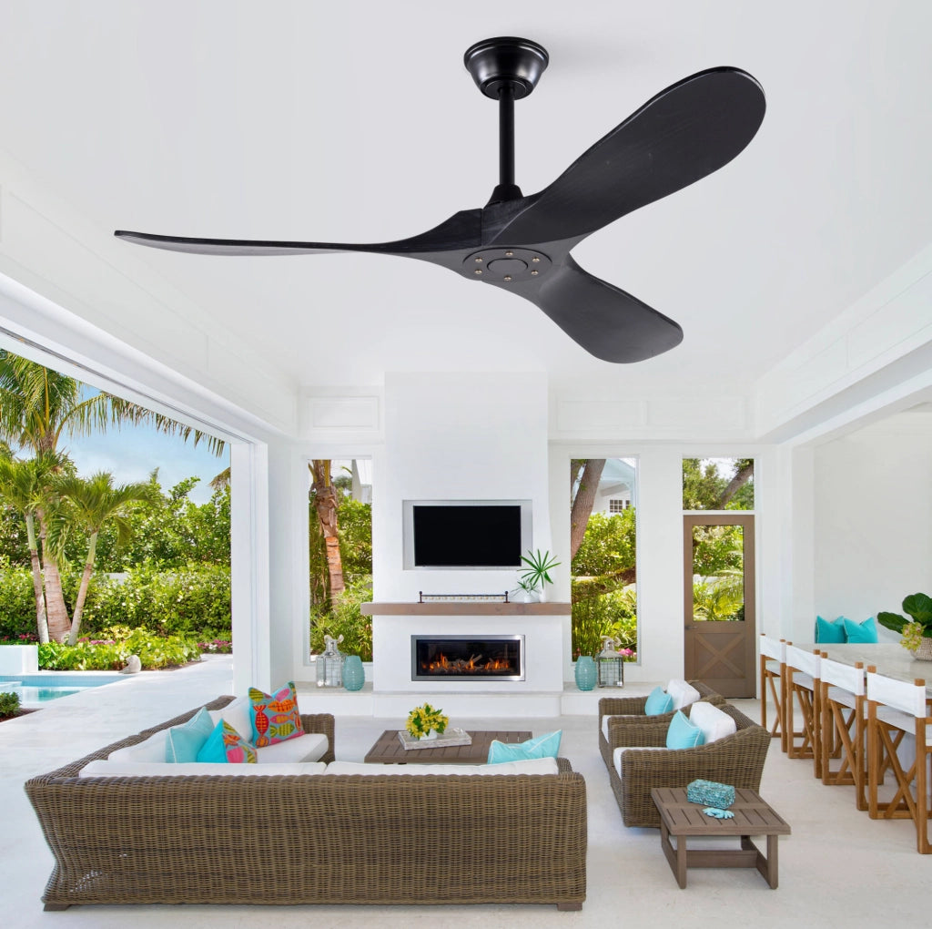 Ventilatore da soffitto nero da 52 pollici con telecomando e 3 pale