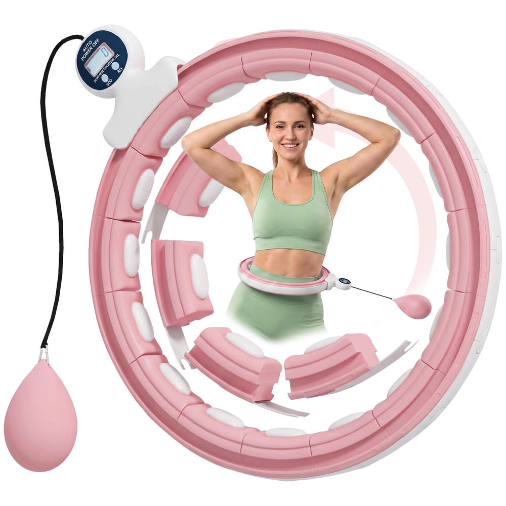 Hula Hoop Smart Regolabile con Contatore Digitale e Sfera di Peso 400g, 16 Nodi 76-113cm, Rosa, per Uso Domestico