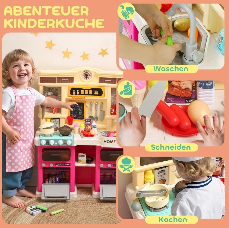 Cucina giocattolo per bambini 3-6 anni con rubinetto elettrico e 85 accessori