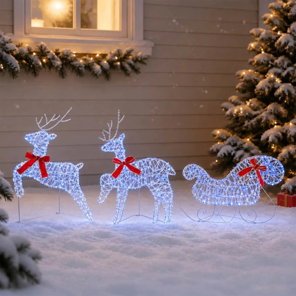 Renna di Natale con slitta 3 pz 60 LED Blu 150 x 19 x 65 cm 42049686