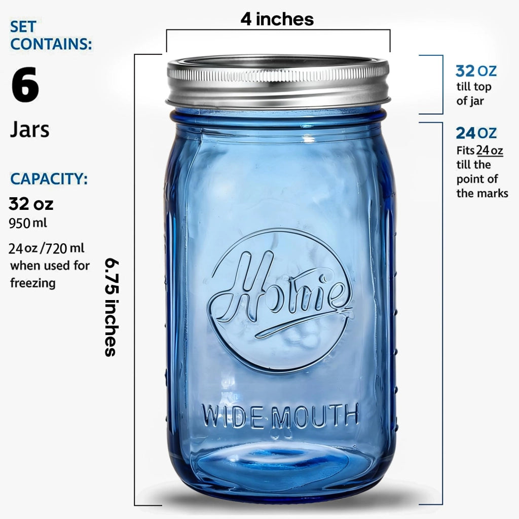 6 barattoli in vetro da 900 ml con coperchi ermetici, colore blu