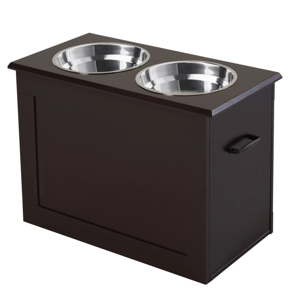 Station de Repas surélevée pour Chien 60x30x41 cm - MDF Brun avec Rangement et Gamelles