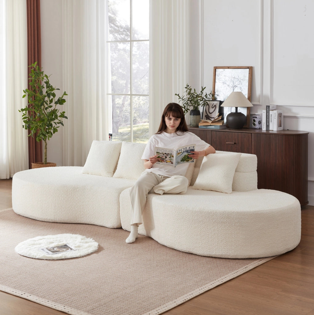 Divano modulare ULEVR beige in ciniglia, 2 elementi combinabili con schienale stratificato