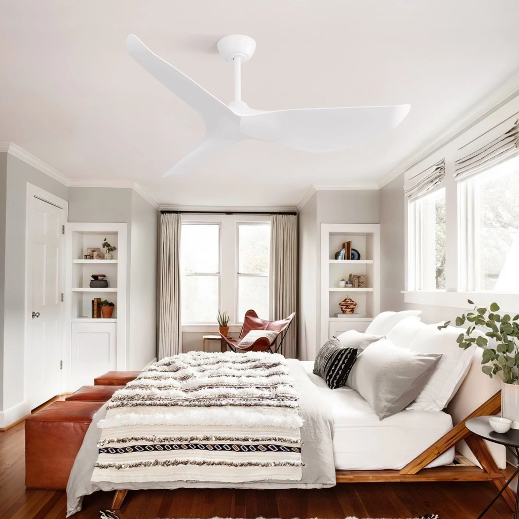 Ventilatore da soffitto 38" senza luce con motore DC reversibile e telecomando, bianco opaco