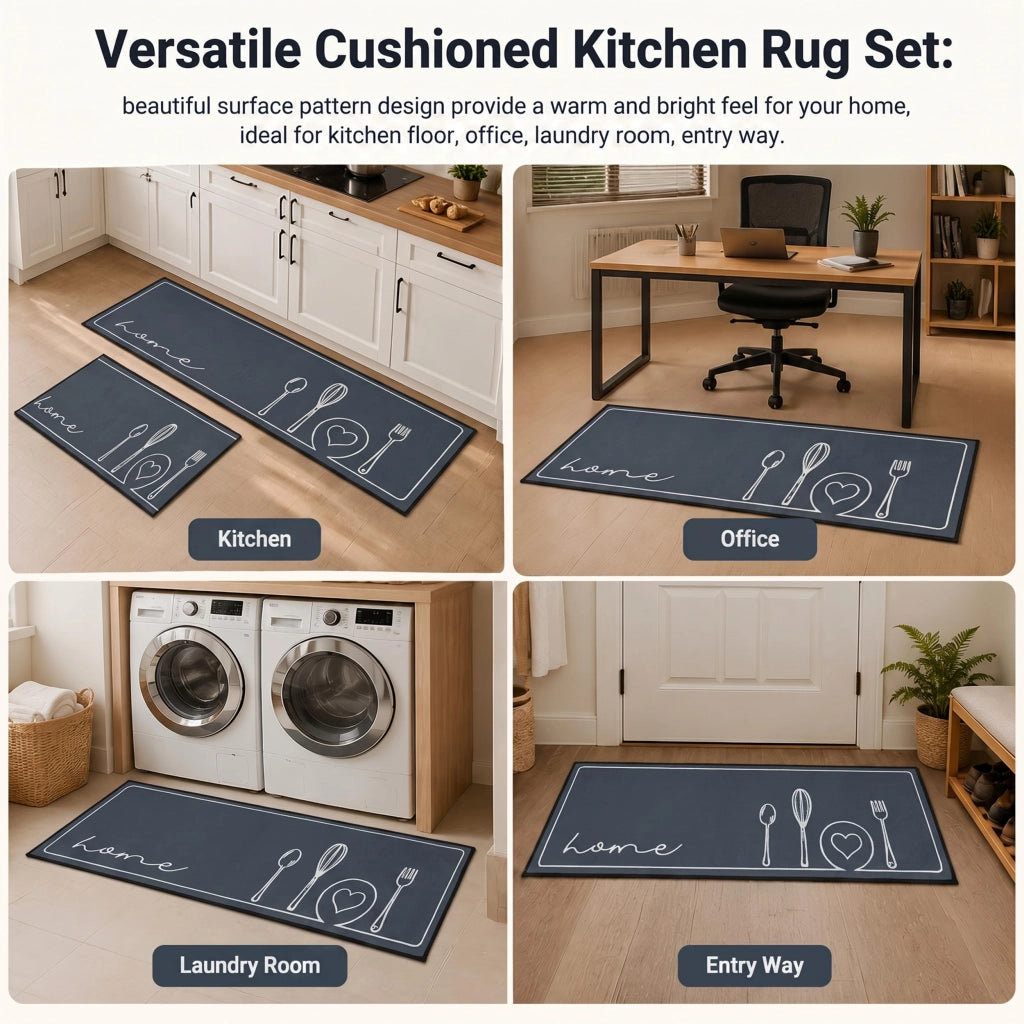 Set di 2 tappetini per cucina, lavabili, antiscivolo, dimensioni 43x75 cm e 43x150 cm